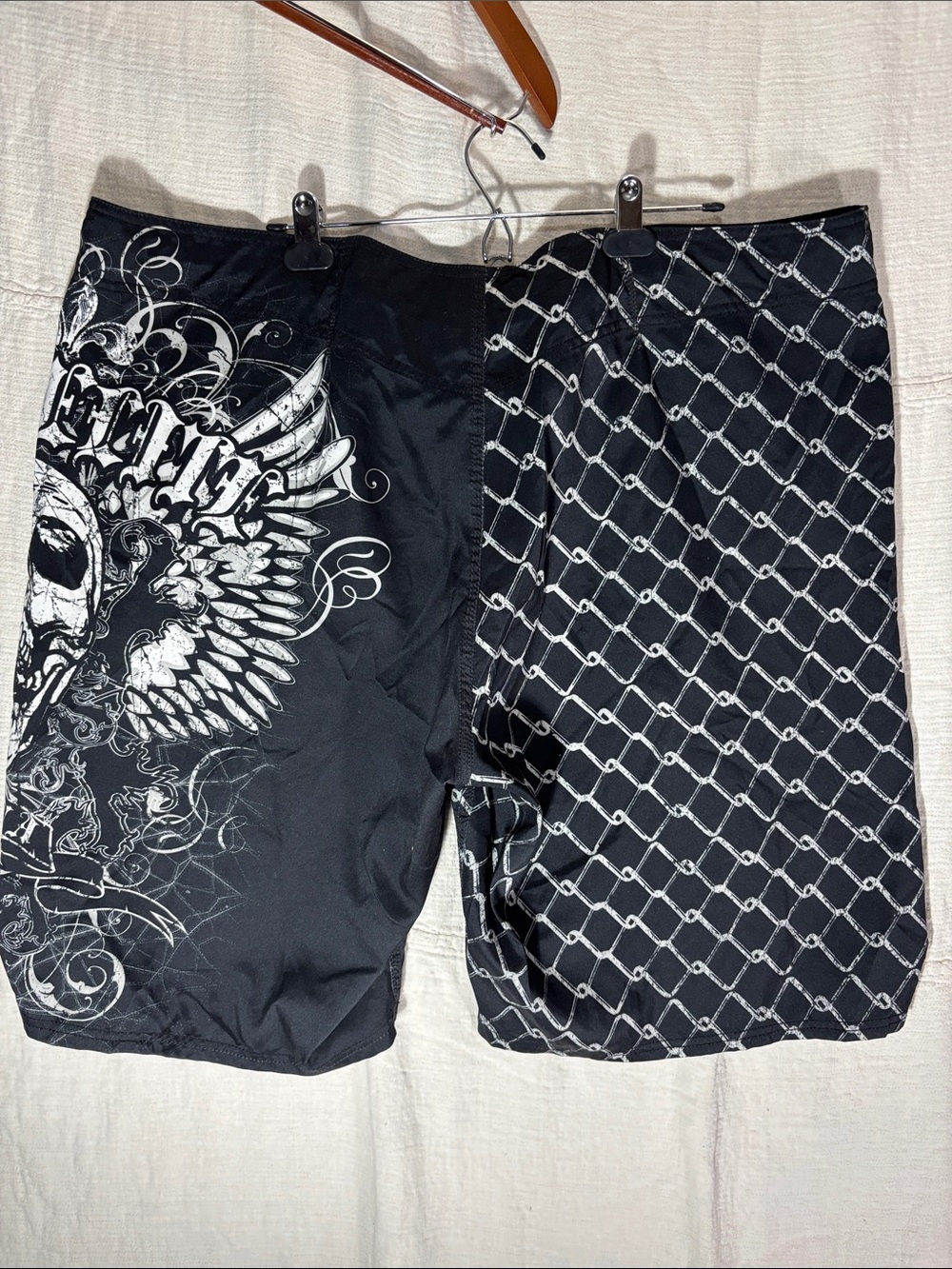 Vintage Y2K MMA Elite Skull&Chain Link Fight Shorts Cyber Grunge Black Big&Tall - Picture 12 of 13